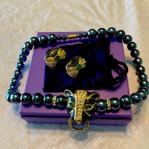 Kenneth Jay Lane 1988 Dutchess of Windsor Panther Necklace & Earrings.